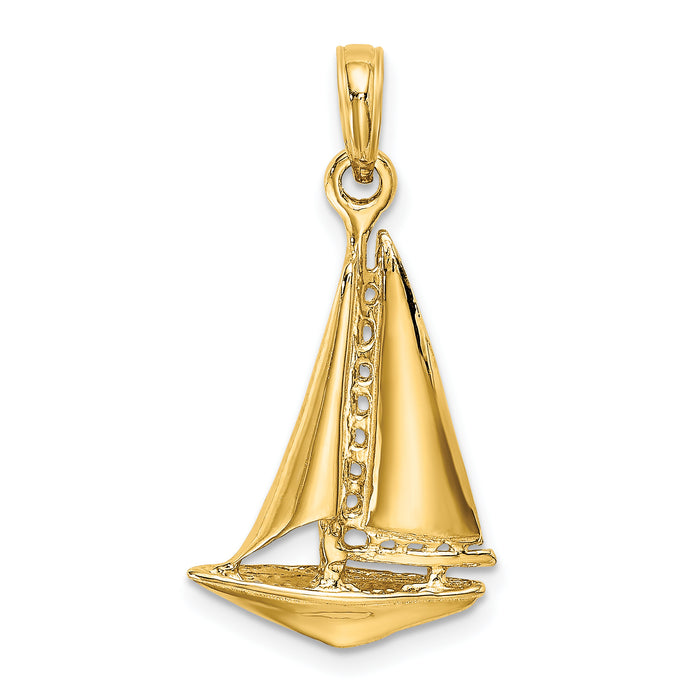 14K 3-D Polished Sailboat Charm-K8098