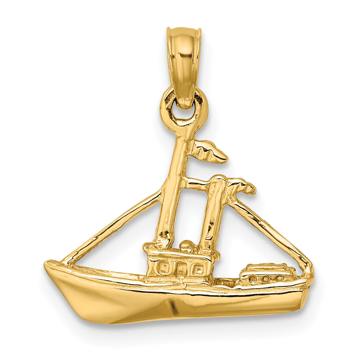 14K 3-D Cargo Ship W/ Tug Boat Charm-K8099