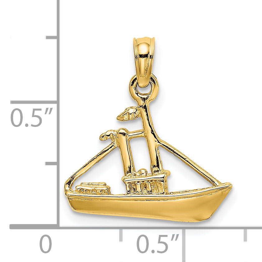 14K 3-D Cargo Ship W/ Tug Boat Charm-K8099