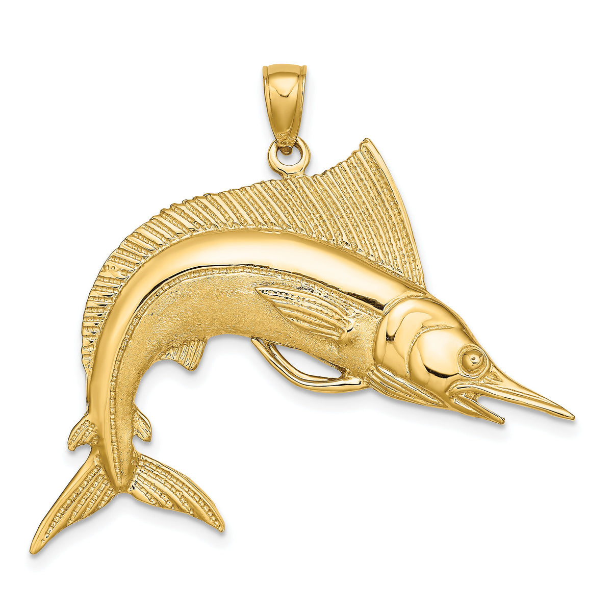 14K 2-D Polished / Satin Striped Marlin Charm-K8112