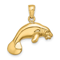 14K 3-D Polished Swimming Manatee Charm-K8120