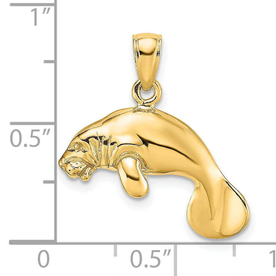 14K 3-D Polished Swimming Manatee Charm-K8120