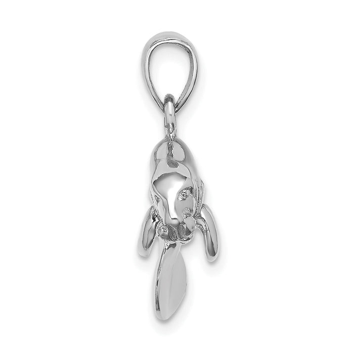 14K White Gold 3-D Polished Swimming Manatee Charm-K8120W