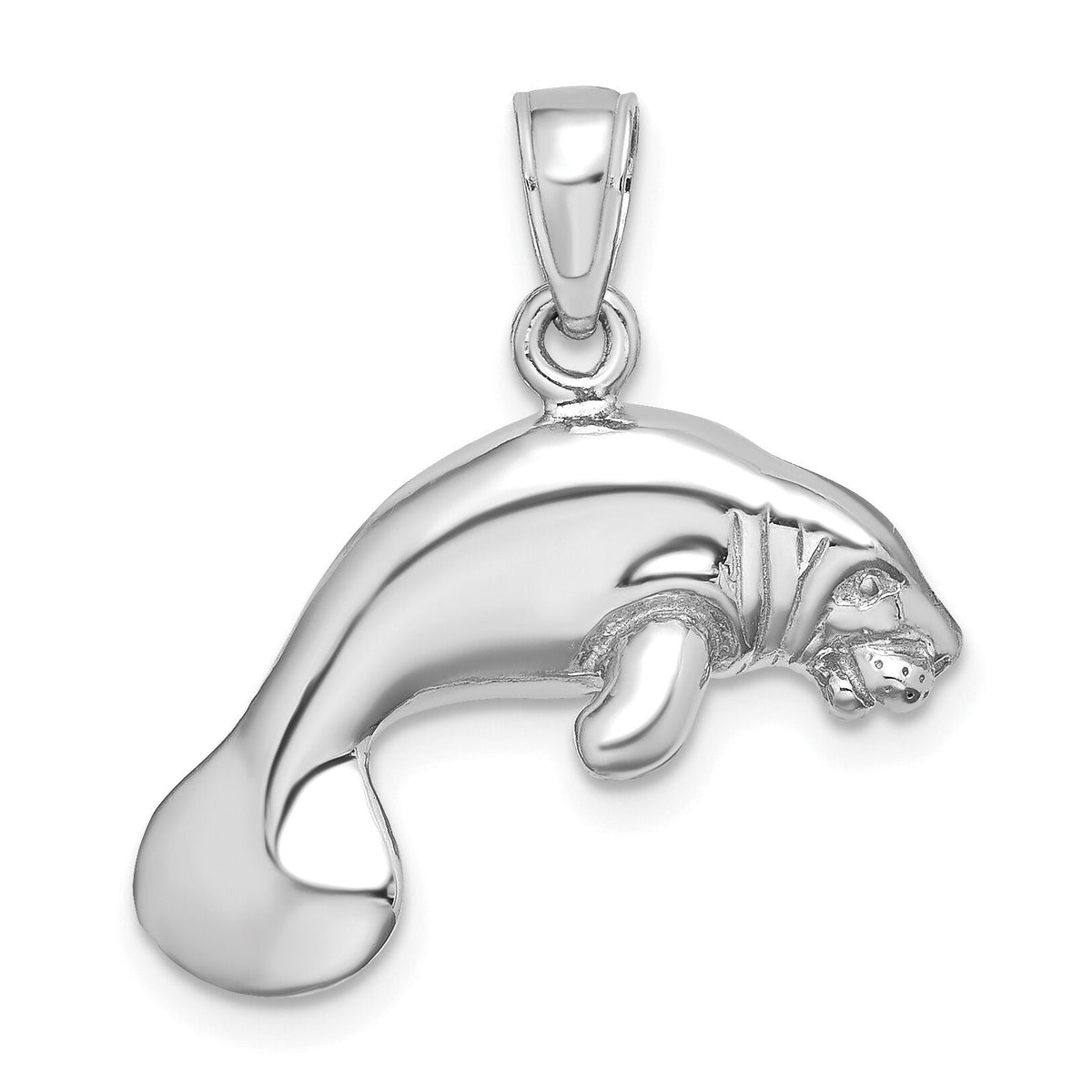 14K White Gold 3-D Polished Swimming Manatee Charm-K8120W