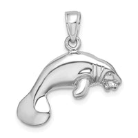 14K White Gold 3-D Polished Swimming Manatee Charm-K8120W
