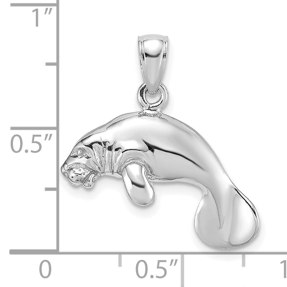 14K White Gold 3-D Polished Swimming Manatee Charm-K8120W