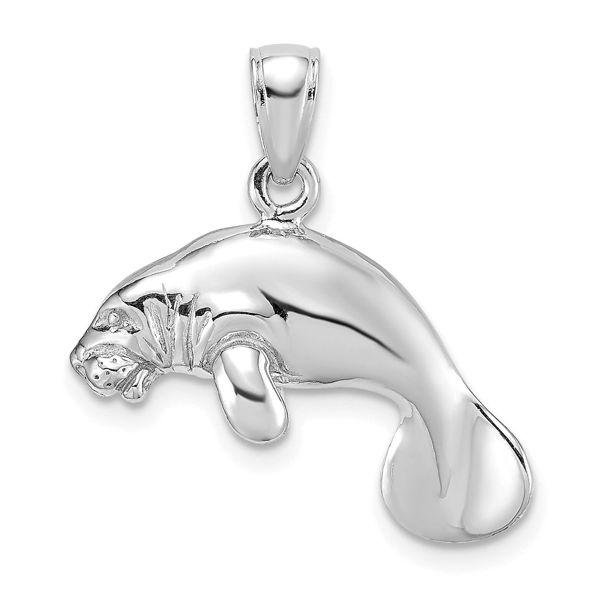 14K White Gold 3-D Polished Swimming Manatee Charm-K8120W