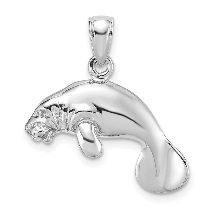 14K White Gold 3-D Polished Swimming Manatee Charm-K8120W