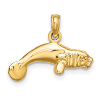 14K 3-D Polished Swimming Manatee Charm-K8121