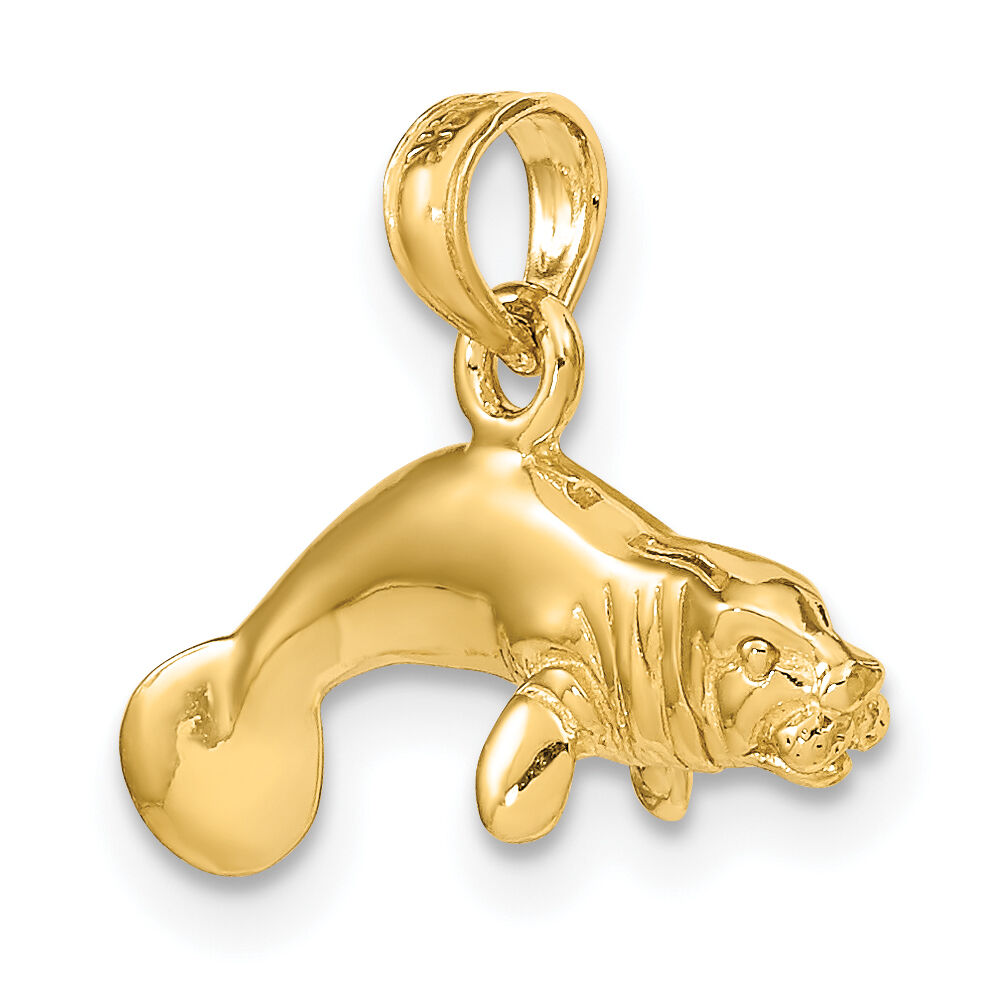 14K 3-D Polished Swimming Manatee Charm-K8121