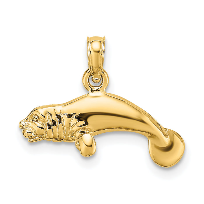 14K 3-D Polished Swimming Manatee Charm-K8121