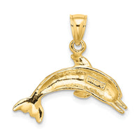 14K Textured/Polished Dolphin Jumping Charm-K8143