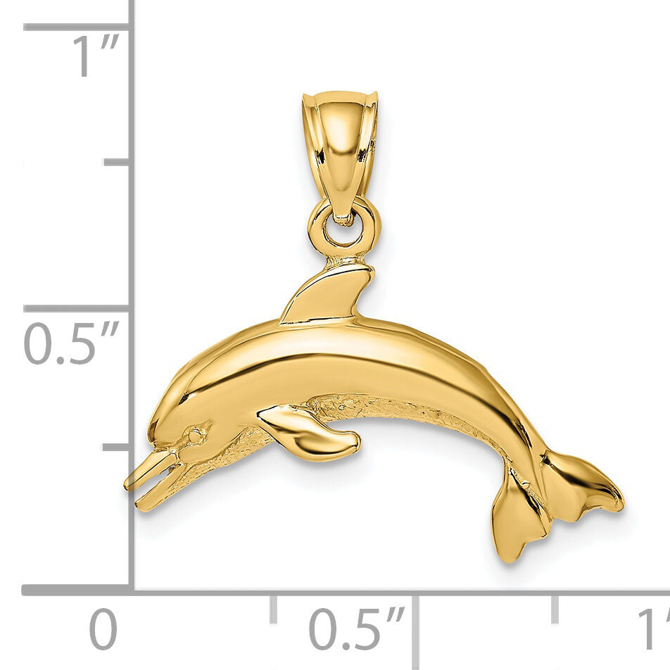 14K Textured/Polished Dolphin Jumping Charm-K8143