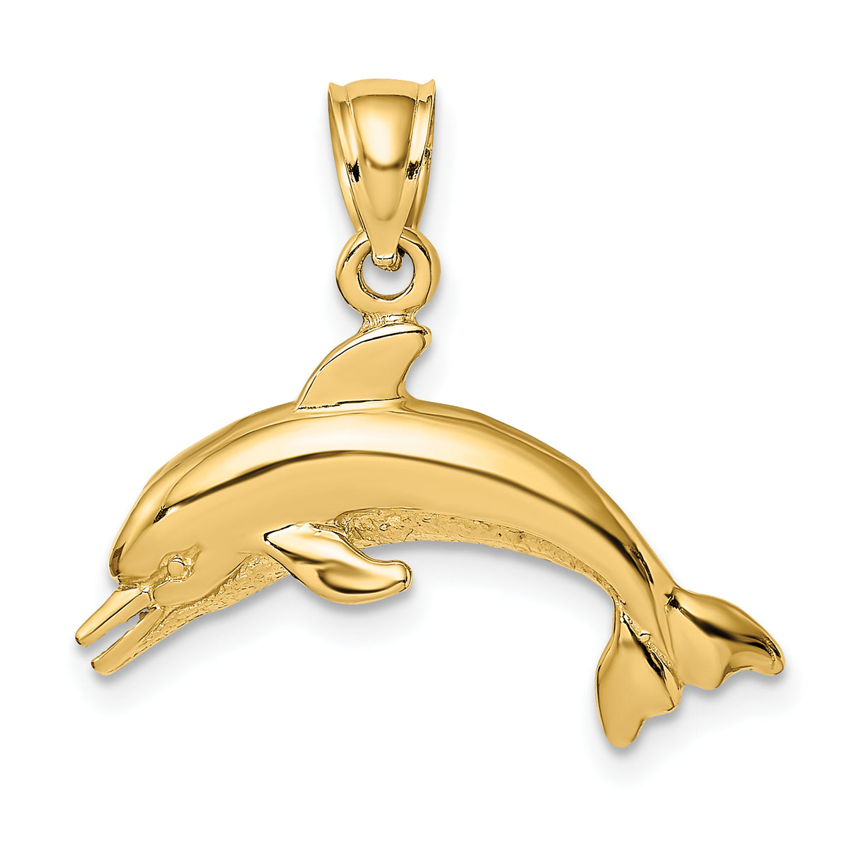 14K Textured/Polished Dolphin Jumping Charm-K8143
