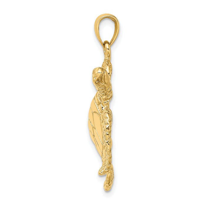 14K Large Textured Swimming Sea Turtle Charm-K8163