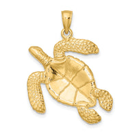 14K Large Textured Swimming Sea Turtle Charm-K8163