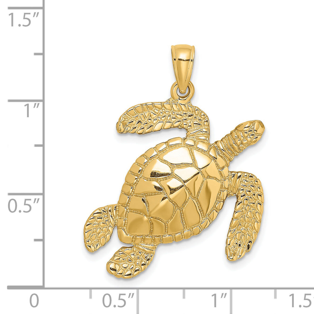 14K Large Textured Swimming Sea Turtle Charm-K8163