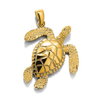 14K Large Textured Swimming Sea Turtle Charm-K8163