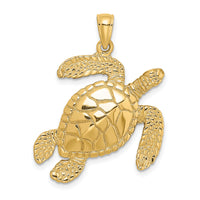 14K Large Textured Swimming Sea Turtle Charm-K8163