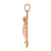 14K Rose Gold Large Textured Swimming Sea Turtle Charm-K8163R