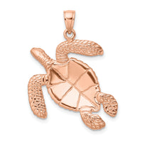 14K Rose Gold Large Textured Swimming Sea Turtle Charm-K8163R