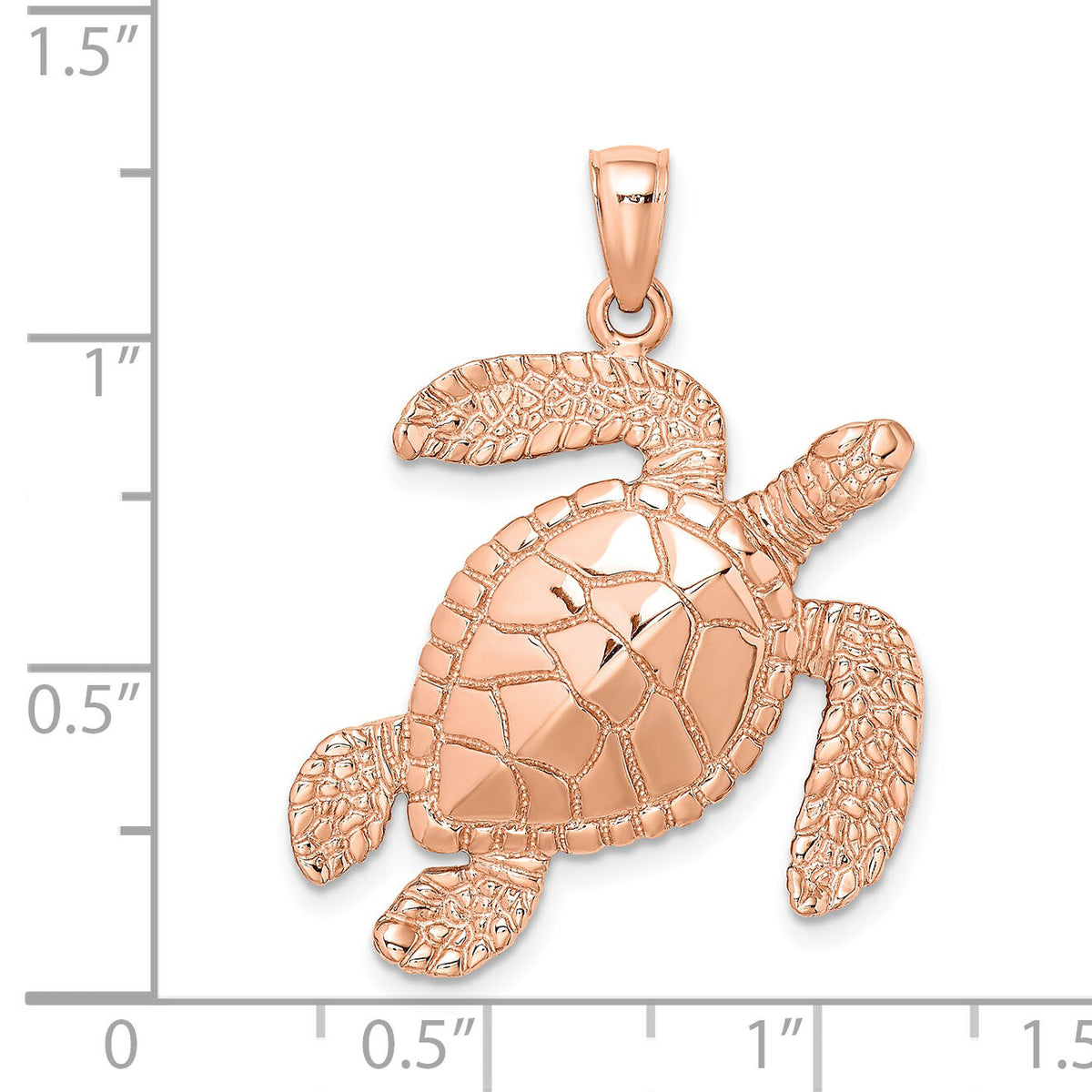 14K Rose Gold Large Textured Swimming Sea Turtle Charm-K8163R
