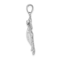 14K White Gold Large Textured Swimming Sea Turtle Charm-K8163W
