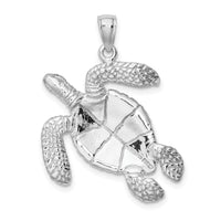 14K White Gold Large Textured Swimming Sea Turtle Charm-K8163W
