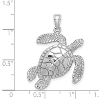 14K White Gold Large Textured Swimming Sea Turtle Charm-K8163W