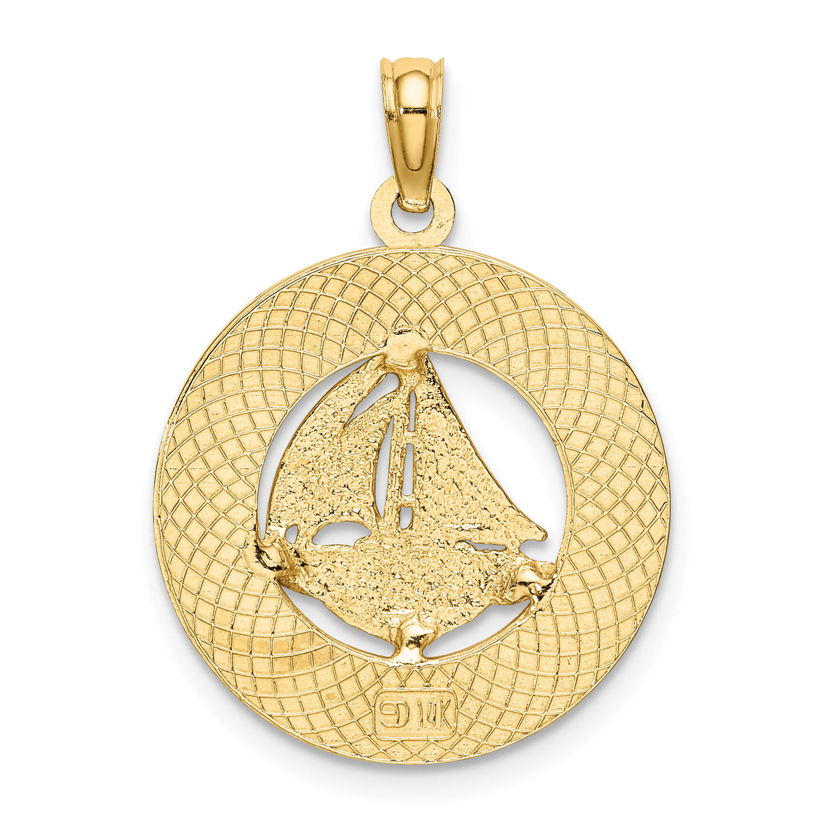 14K TURKS AND CAICOS Circle w/ Sailboat Charm-K8171
