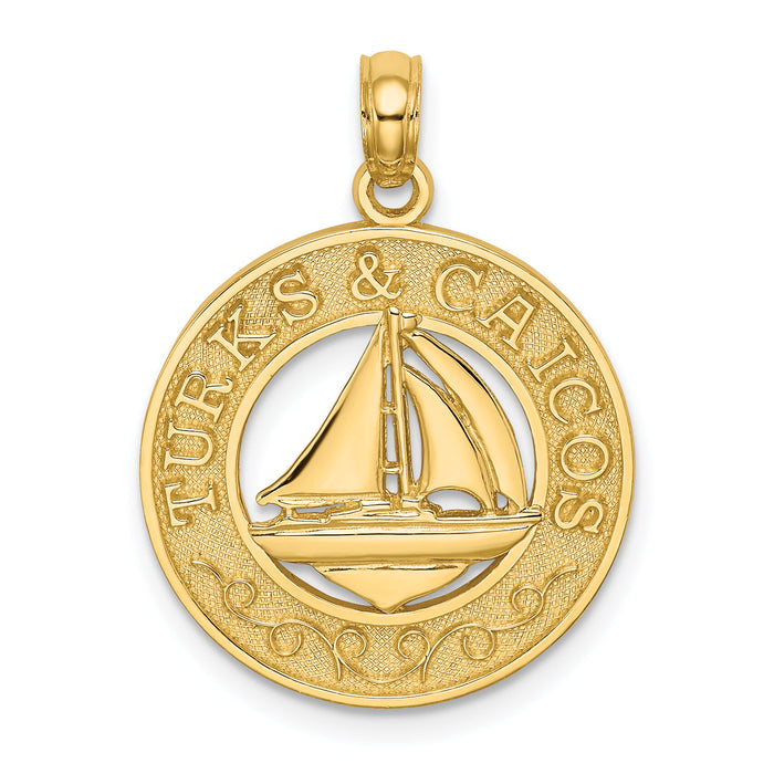 14K TURKS AND CAICOS Circle w/ Sailboat Charm-K8171