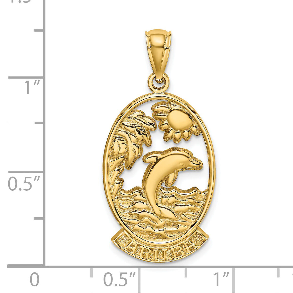 14K ARUBA W/ Dolphin Sunset In Frame Charm-K8189