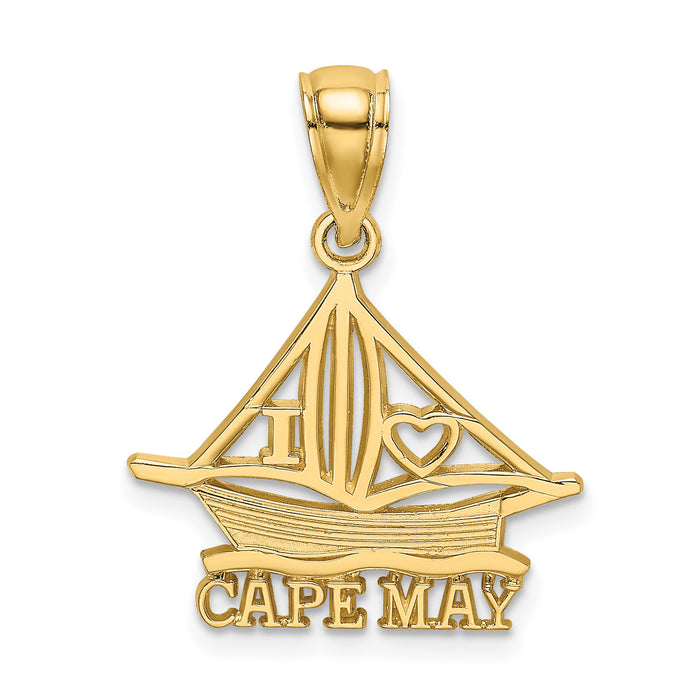 14K I HEART CAPE MAY w/ Cut-Out Boat Charm-K8225