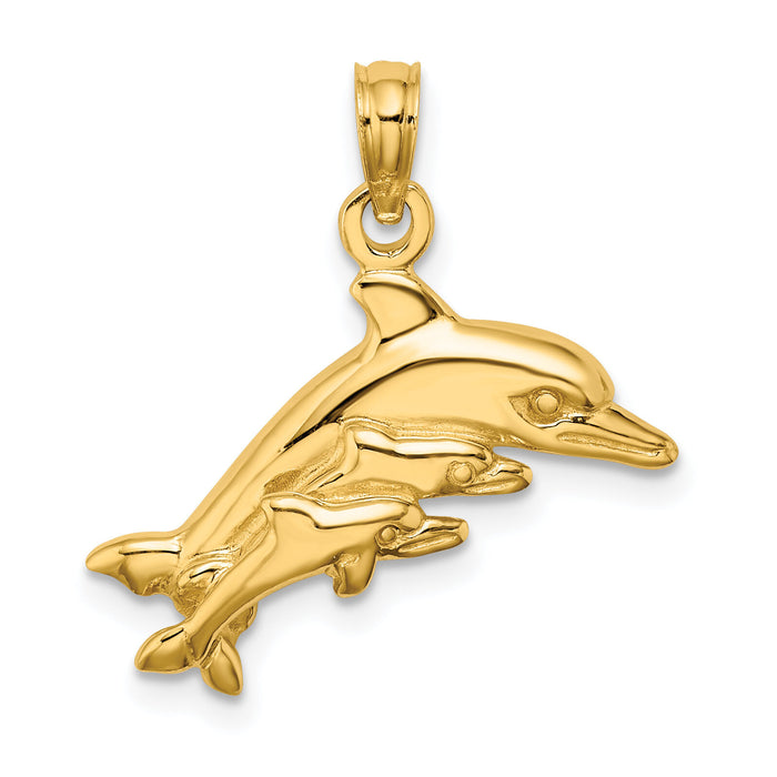 14K Dolphin w/ 2 Baby Dolphins Charm-K8234