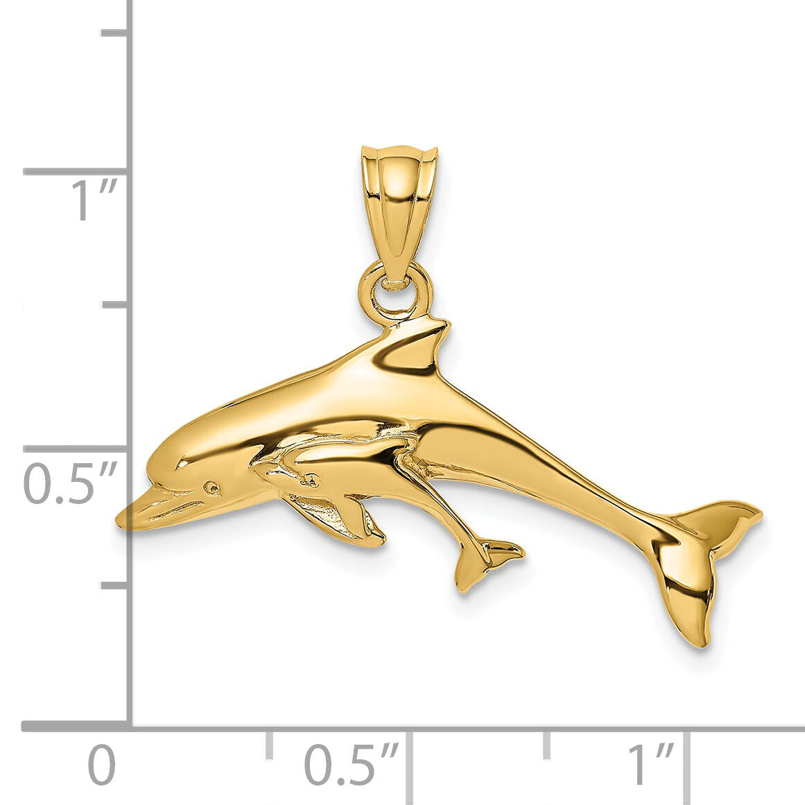 14K Polished Dolphin  and Baby Charm-K8254