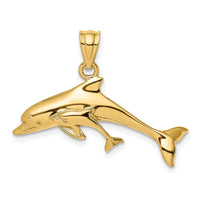 14K Polished Dolphin  and Baby Charm-K8254