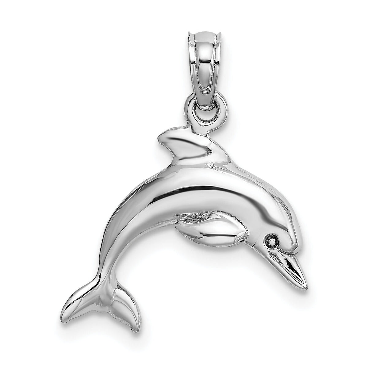 14K White Gold 3-D Dolphin Jumping Charm-K8255W