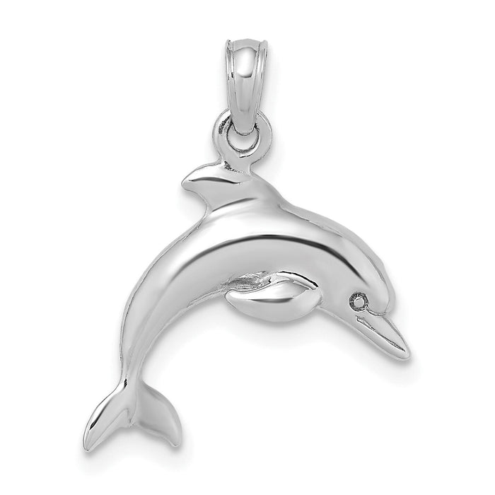 14K White Gold 3-D Dolphin Jumping Charm-K8255W