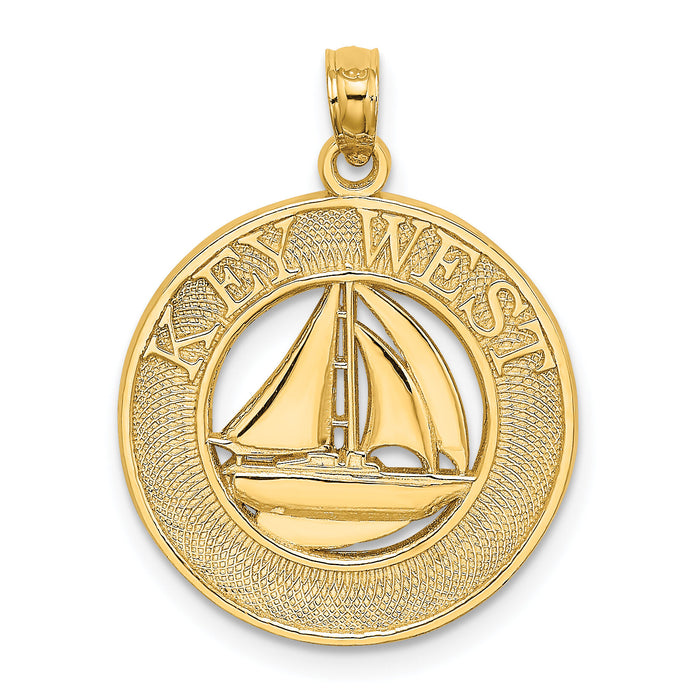 14K KEY WEST Sailboat Circle Charm-K8263