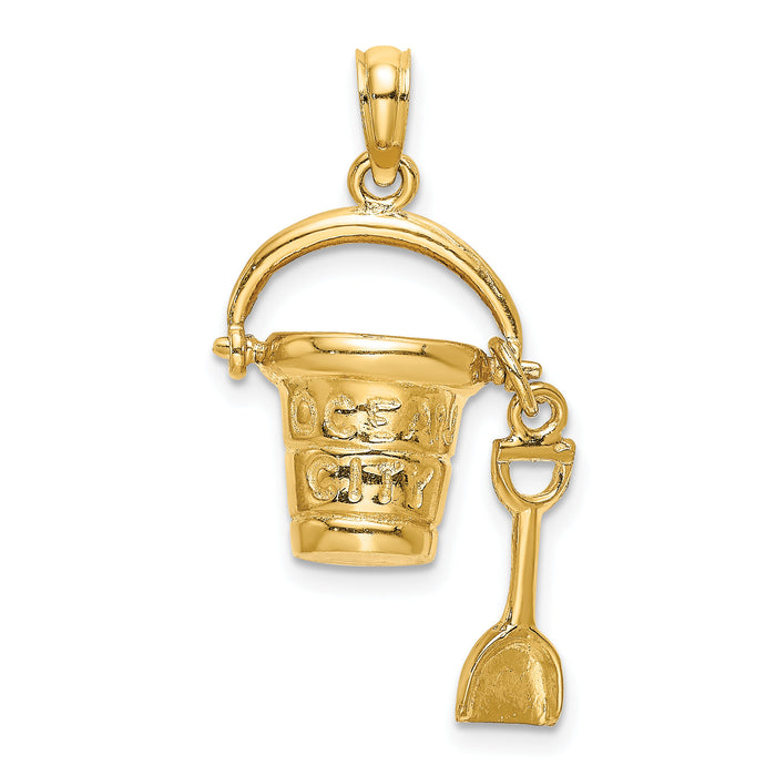 14K  3D OCEAN CITY Bucket w/Shovel Charm-K8271