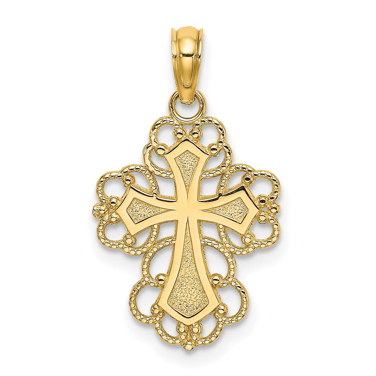 14K Beaded Lace Trim Cross Charm-K8324