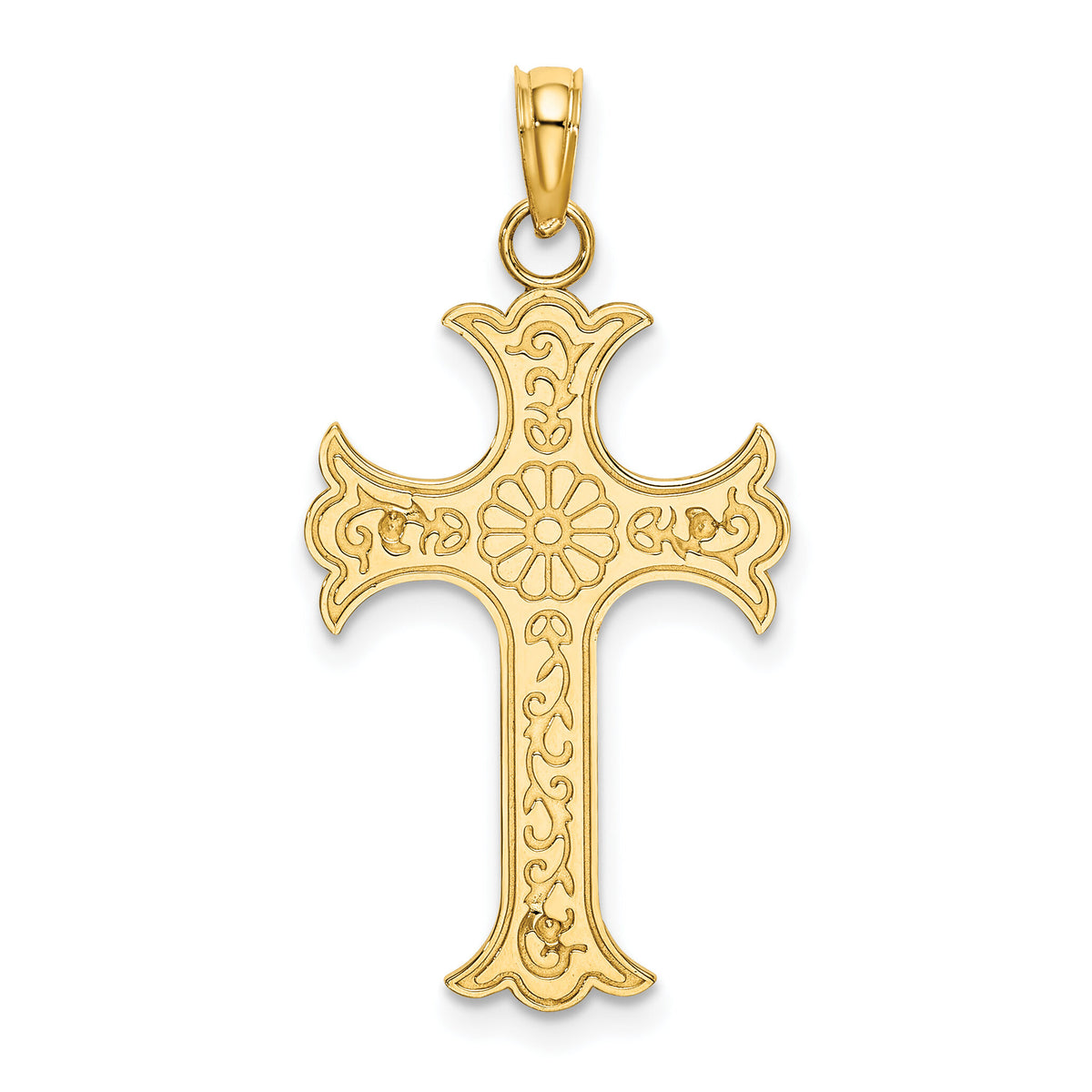14K Double Sided Engraved Cross Charm-K8325