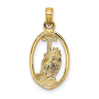 14K Praying Hands and Cross In Oval Charm-K8327