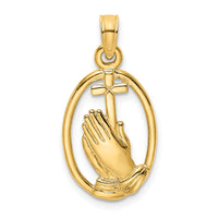 14K Praying Hands and Cross In Oval Charm-K8327