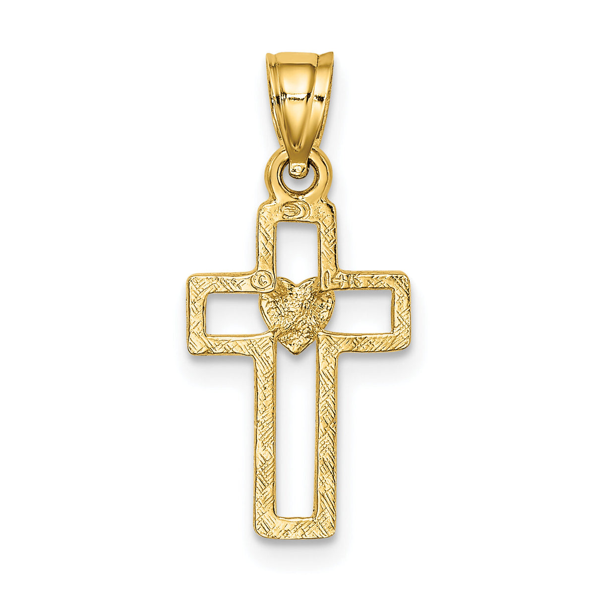 14K Cut-Out Cross w/ Heart Charm-K8331