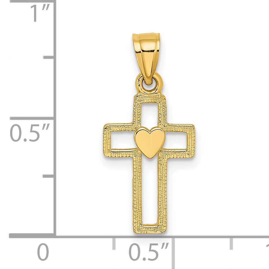14K Cut-Out Cross w/ Heart Charm-K8331