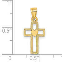 14K Cut-Out Cross w/ Heart Charm-K8331