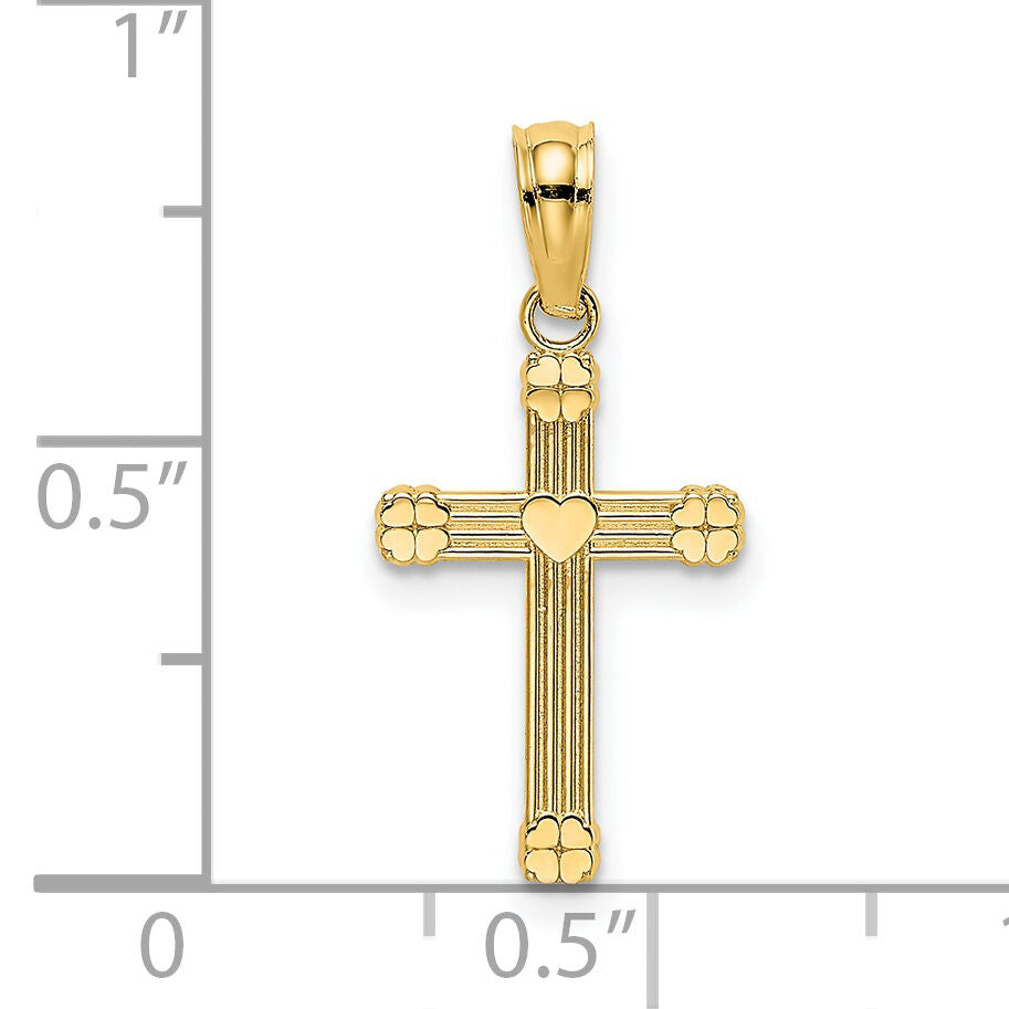 14K Textured w/ Center Heart Small Cross Charm-K8333