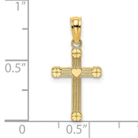 14K Textured w/ Center Heart Small Cross Charm-K8333