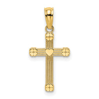 14K Textured w/ Center Heart Small Cross Charm-K8333